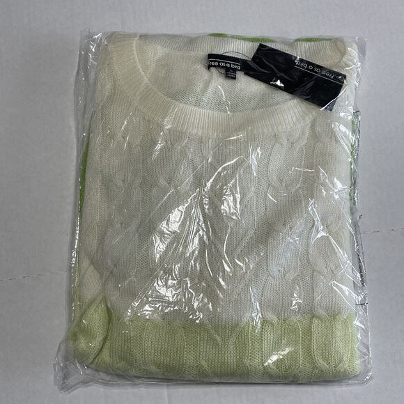 Free As A Bird Cream Green Colorblock Long Sleeve Cable Knit Sweater NIB Size L - Picture 4 of 8